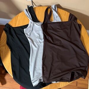 Women's Black, Gray, and Brown athletic one piece shorts